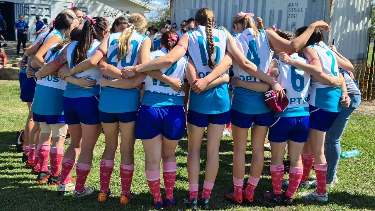 Brothers women talk tactics before hitting the field against BITS in their AFL clash at Kele Park.