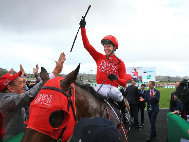 Kerrin McEvoy on Redzel returns to scale after winning The TAB Everest in 2018. Picture: Getty