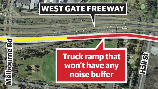 West Gate Freeway truck ramp that won't have any noise buffer.