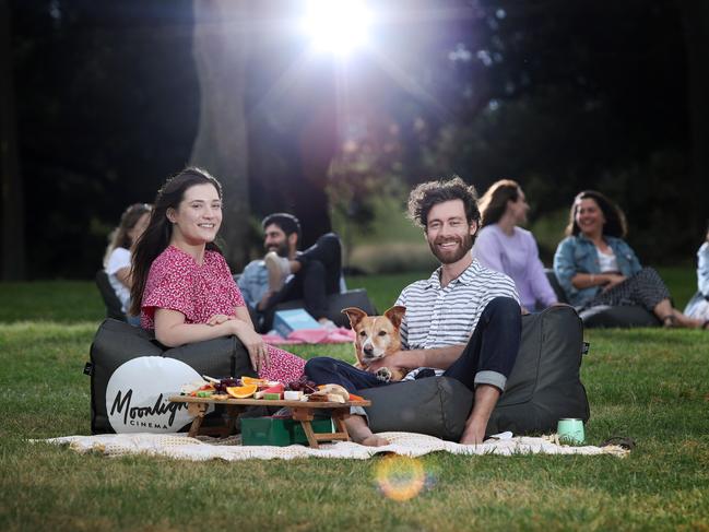 Pictured at the Belvedere Ampitheatre in Centennial Park in Sydney is Nicola Whiteside and Matt Chard. The very popular Moonlight Cinema has been given the green light to go ahead in summer with social distancing measures. Picture: Richard Dobson