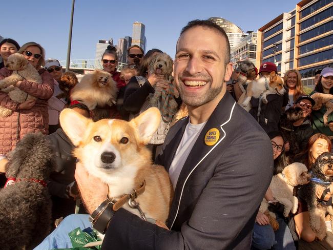 Melbourne lord mayor candidate Jamal Hakim launches his pet policy at Docklands. , Pic Supplied