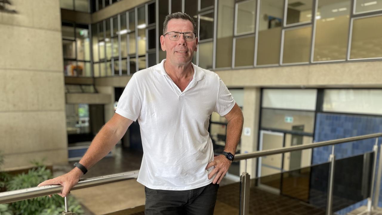 The day after the election, Troy Thompson meets and is photographed in front of the council chambers, as he leads in the count. At the time he said it was too early to call the election, but that regardless, the tightly contested results sent a clear message to the council administration. Picture: Chris Burns