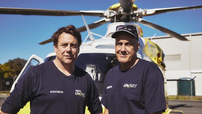 Emergency services pilot Michael Wilson with his dad Trevor, who is also a LifeFlight pilot - for Careers page