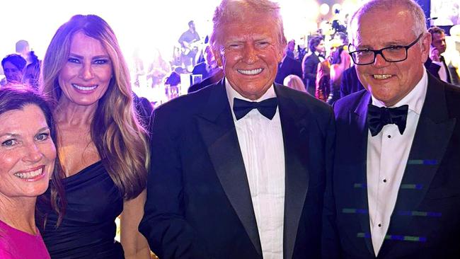 Former Prime Minister Scott Morrison and his wife Jenny posing with US President-elect Donald Trump and his wife Melania at the New Year's Eve party at Mar-a-Lago. Picture: Scott Morrison