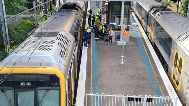 A man has been transported to hospital after he fell into tracks at Penshurst Train Station on June 3. He became trapped between the train and track but was freed. Picture: Supplied