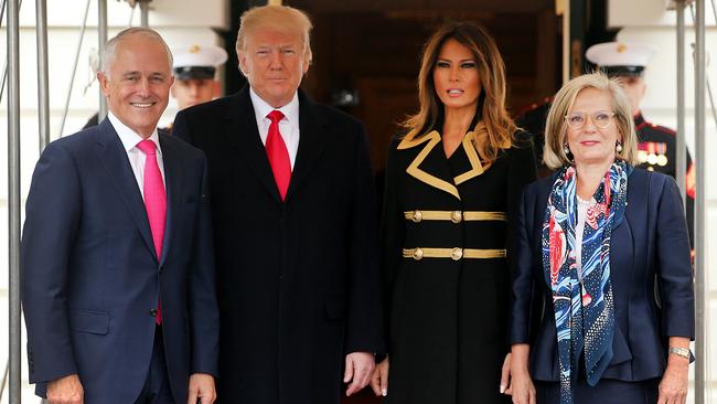 Donald Trump and his wife Melania host then Australian prime minister Malcolm Turnbull and his wife Lucy in Washington DC in 2018. Picture: Nathan Edwards