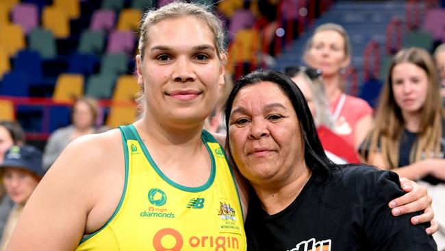 Donnell Wallam with her mother Donna after playing for the Diamonds. Picture: Getty Images