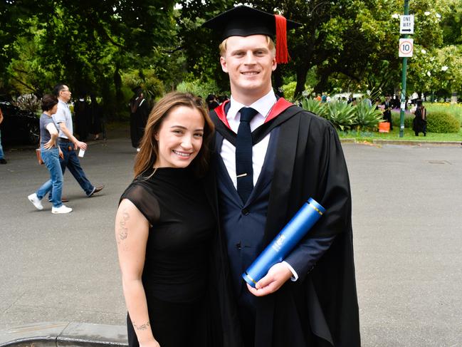 Isabella Collins and Dr Injidup Fyfe (MD Doctor of Medicine) at the University of Melbourne graduations held at the Royal Exhibition Building on Saturday, December 7, 2024. Picture: Jack Colantuono