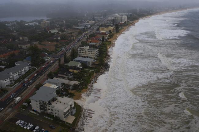 Beach erosion seen at Collaroy. The Bureau of Meteorology has forecast severe weather conditions again today with heavy rains, strong winds and damaging surf expected along NSW’s entire coast. Picture: Brook Mitchell/Getty Images