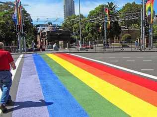 Lismore City Council is looking into a permanent rainbow crossing similar to this one installed during the Sydney Gay and Lesbian Mardi Gras earlier this year. Picture: Rainbow Crossing, II by Newtown