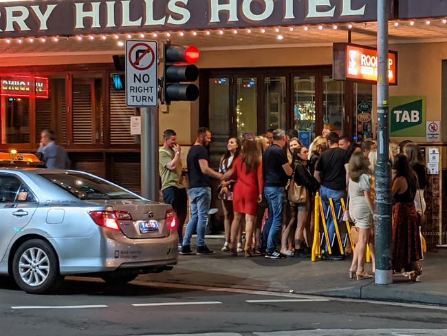 A tightly packed queue at the Strawberry Hills Hotel, Surry Hills on Saturday night. Picture: Supplied