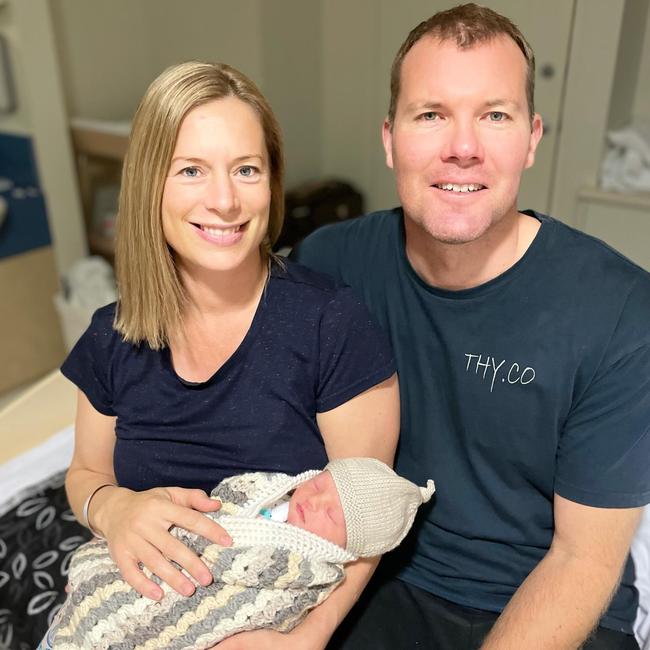 Rebecca White with her husband Rodney Dann and new son Hudson. Picture: Supplied