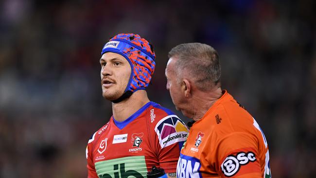 Kalyn Ponga took another shot to the head. Picture: NRL Photos.