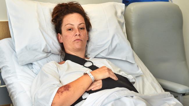 Michelle Nash was left with broken bones after a stolen ute smashed into her and seven children. 