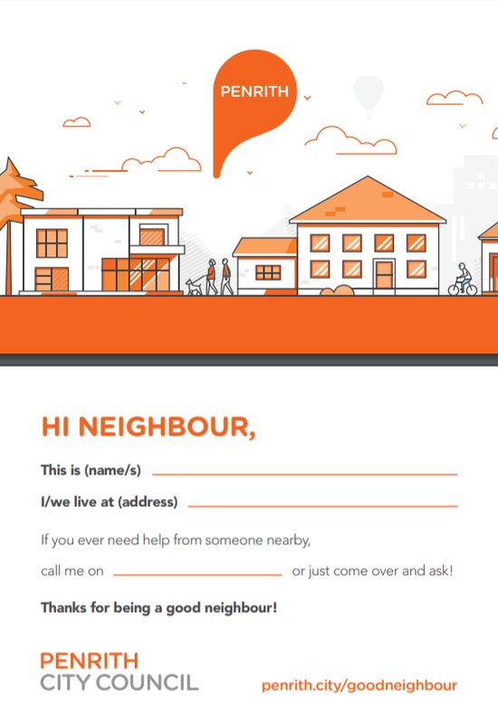 Penrith council's good neighbour card.