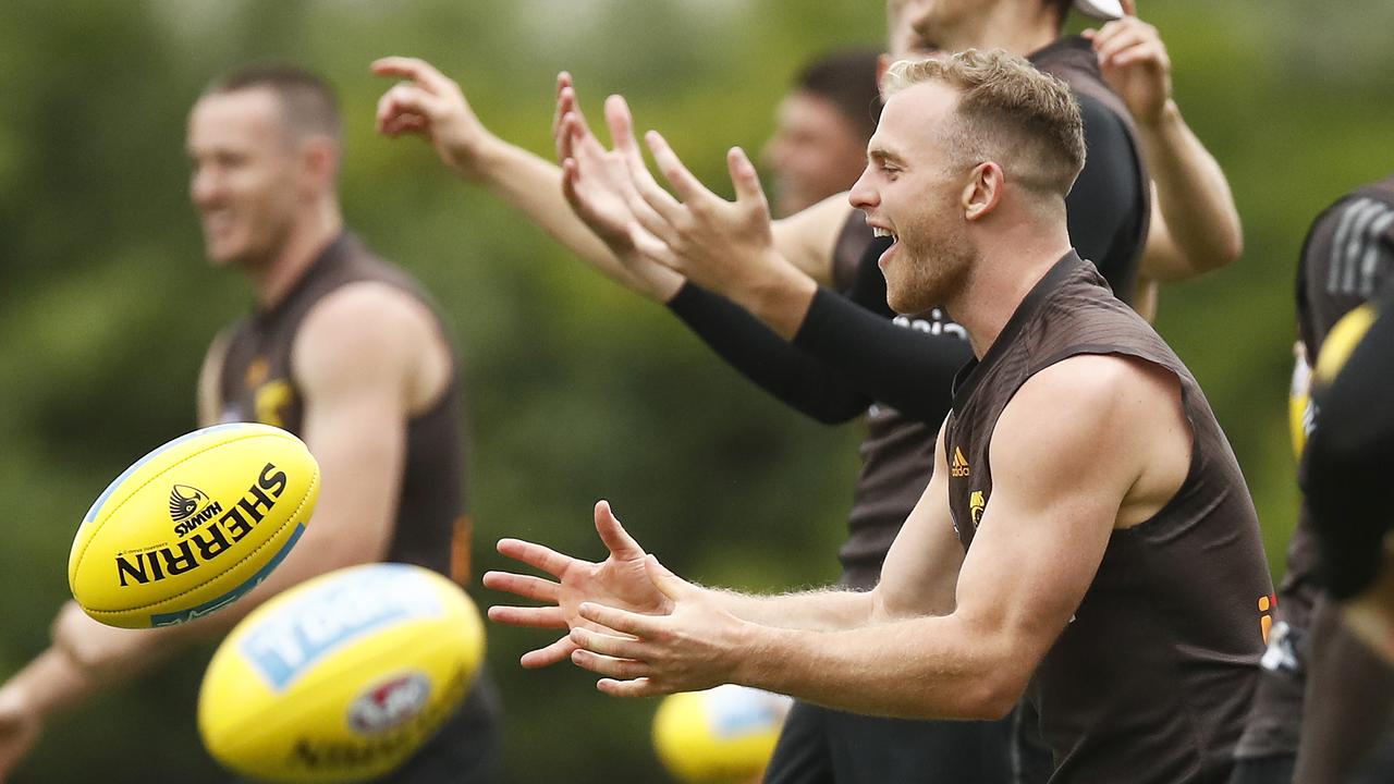 Tom Mitchell in action during a Hawthorn training session at Waverley Park. Picture: Daniel Pockett/Getty Images