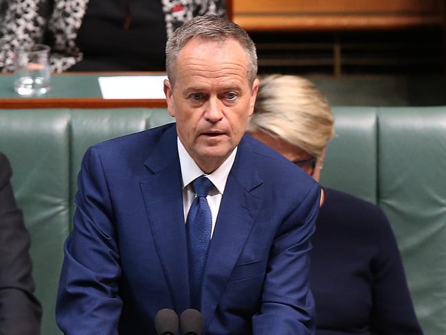 Opposition Leader Bill Shorten in Question Time in the House of Representatives Chamber, Parliament House in Canberra. Picture Kym Smith