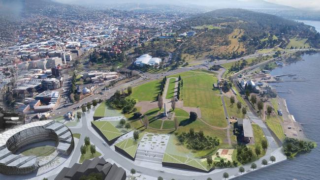 The 2014 Macquarie Point masterplan, featuring an AFL stadium, by The Office for Collective Design.