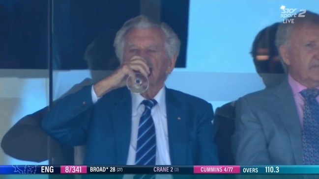 FILE: Former PM skulls a pint at the cricket