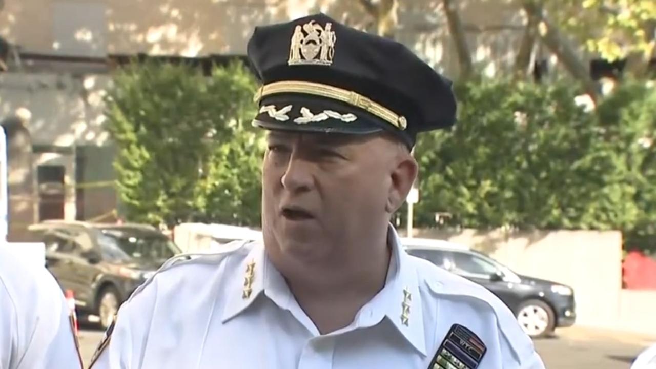 NYPD Chief of Patrol John Chell talks to the media after the shooting. Picture: CBS News