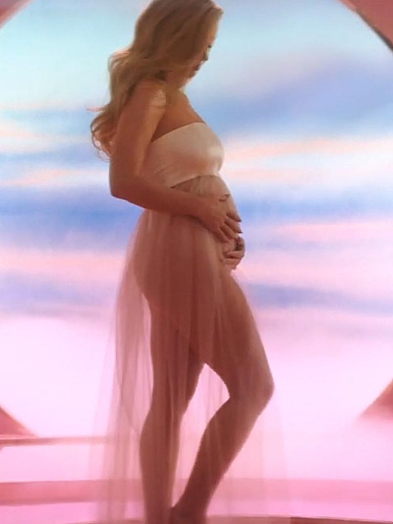 Perry announced she was expecting her first child with Orlando Bloom in her music video. Picture: YouTube