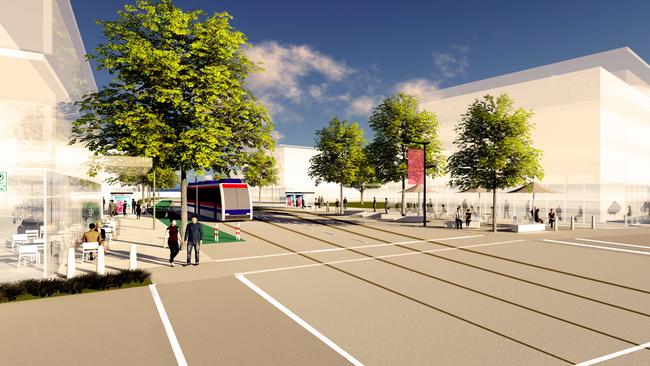 An artist’s impression of the proposed light rail line through Glenorchy. Picture: GHD