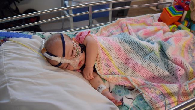 One year old Maddison Hunter is in the fight for her life as she prepares for a fourth lifesaving operation. Picture: Supplied.