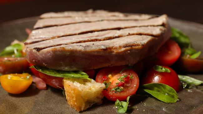 Chargrilled Yellow fin Tuna, Heritage Tomatoes, Capers, Pickle Onions, Croutons and fresh Basil served at Paradox Coffee Roasters in 4217 precinct, Surfers Paradise. Picture: Regi Varghese