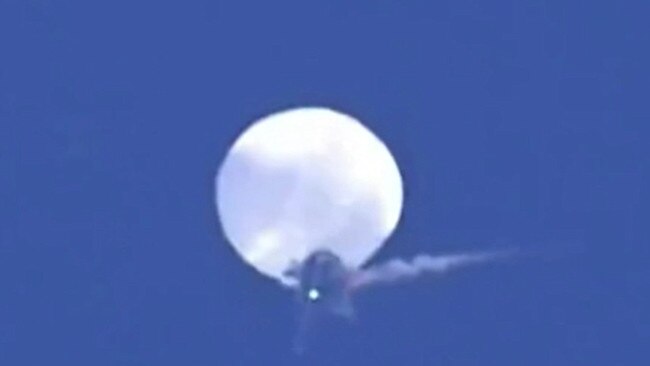 The moment a US fighter jet shoots down suspected Chinese spy balloon. Picture: Angela Mosley