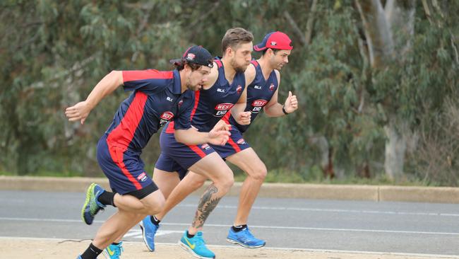 Redbacks skipper Travis Head, Jake Lehmann and Callum Ferguson return for pre-season training at Adelaide Uni loop. Picture: Tait Schmaal.