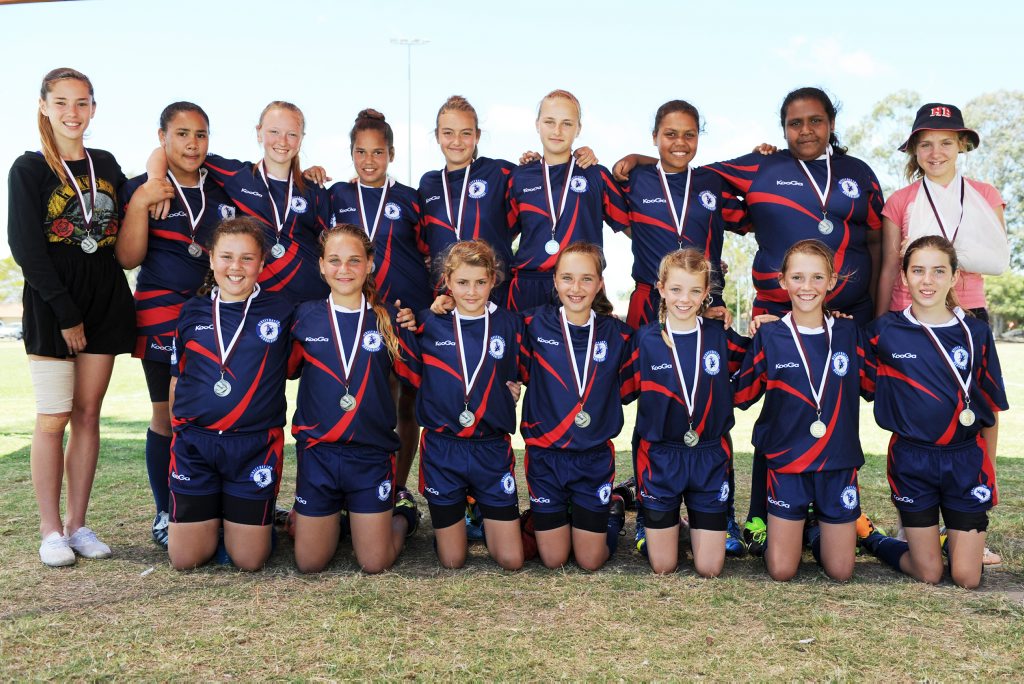 Division B runners up Hervey Bay Zone - Georgia Rowe, Tianni Smallwood, Aleesha Kennedy, Tiahna Hubbard, Kristen Horton, Skye Houliston, Gemma Cittadella, April Davies, Faava Matagi, Kayla Withyman, Sharneeka Doyle, Zia Thompson-Cox, Tori Kennedy, Karla Denduck, Lanaya Appo and Ainslee Fittler. Photo: Valerie Horton / Fraser Coast Chronicle. Picture: Valerie Horton