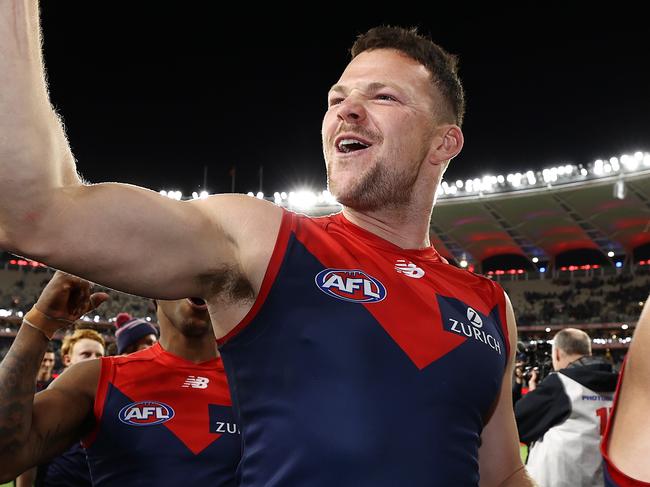 Perth - September 10 2021: AFL Preliminary Final . Melbourne vs Geelong at Optus Stadium, Perth.   Steven May of the Demons  after tonights win over Geelong     . Photo by Michael Klein