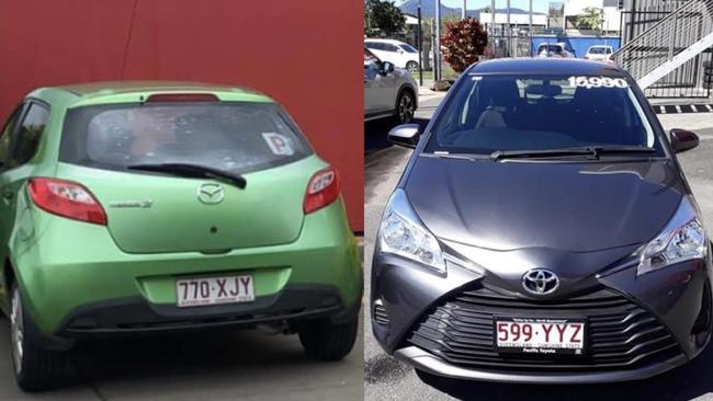 The Borg family vehicles that were stolen. Mazda 2 rego 770 XJY (left) and Toyota Yaris rego 599 YYZ (right). Picture: Supplied by Cameron Borg.