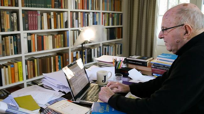 Clive James at work on his poetry.