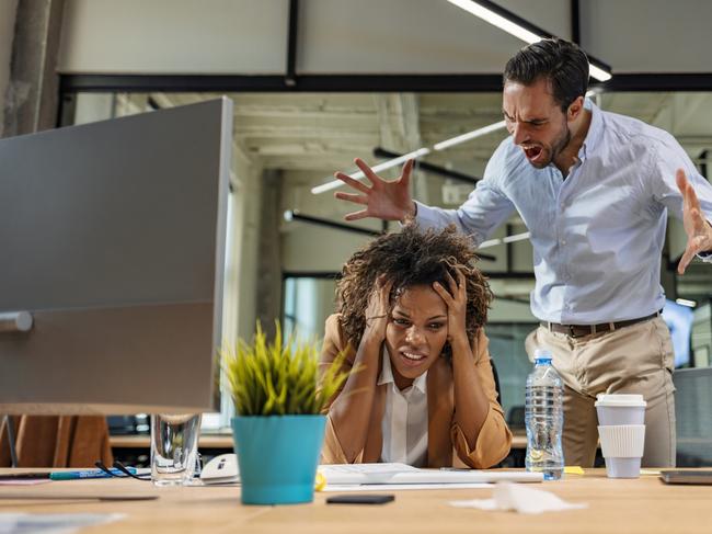 Male and female Office employees having argument at workplace. Picture: iStock