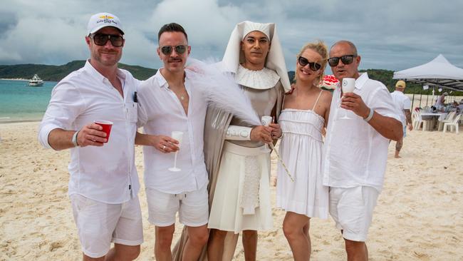 There were was some pretty colourful characters, albeit dressed in white at the White on Whitehaven lunch. Photo: Andrew Pattinson