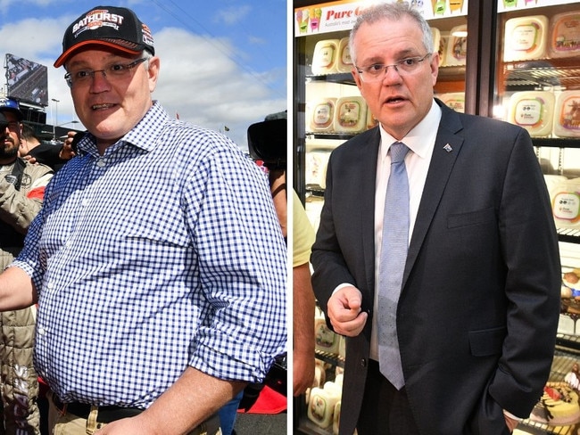 Scott Morrison, left, pictured on October 7, 2018 and three weeks later on the right. Picture: AAP