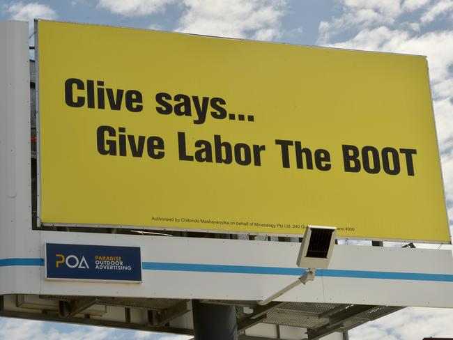 Clive Palmer’s political advertising billboard. Picture: Evan Morgan