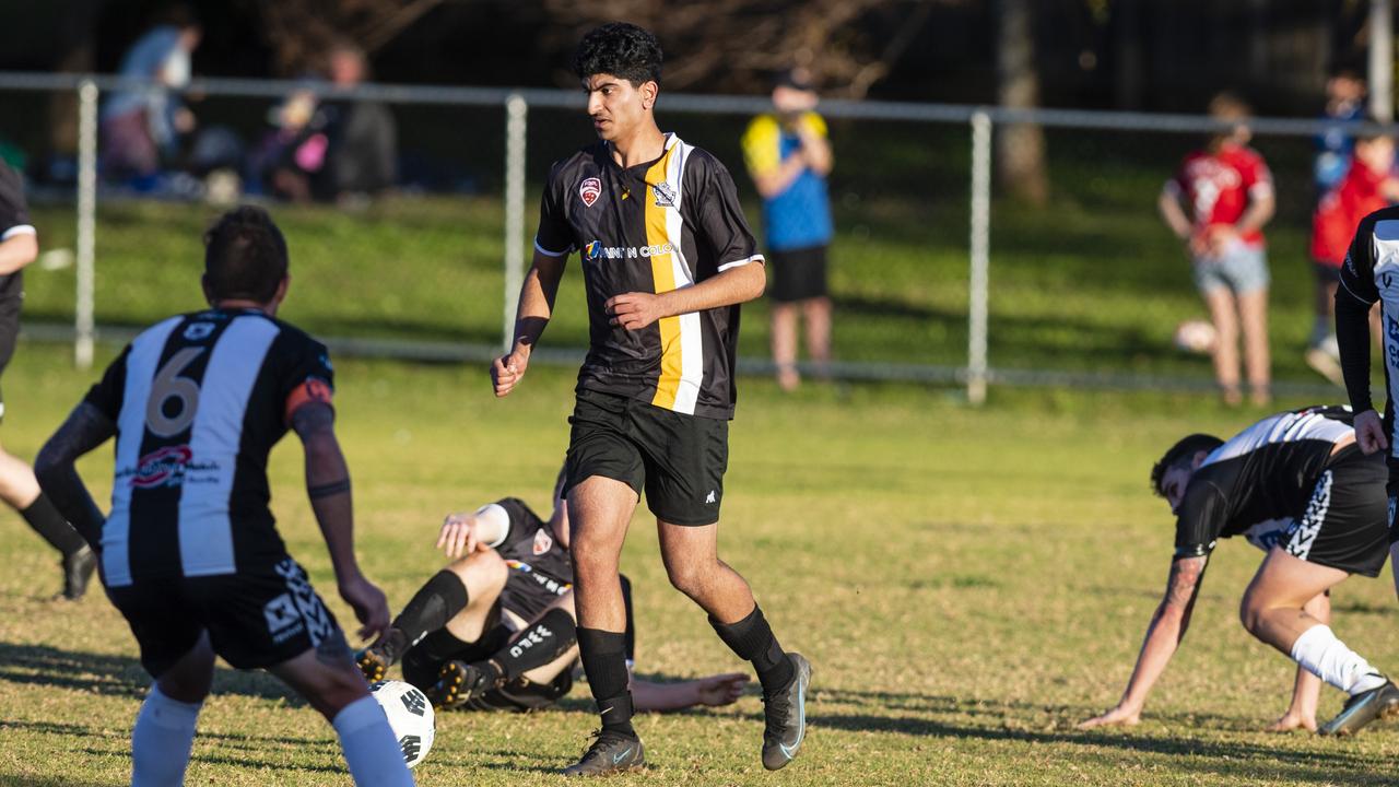 Jaisal Narsey of West Wanderers against Willowburn in FQPL Men Darling Downs Presidents Cup football at West Wanderers, Sunday, July 24, 2022. Picture: Kevin Farmer