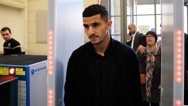 Nice's Algerian defender Youcef Atal arrives at Nice courthouse, southern France, for his trial for incitement to hatred, on December 18, 2023. Picture: AFP