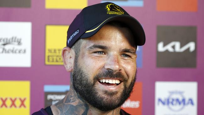 Adam Reynolds was all smiles at Broncos training. Picture: Tertius Pickard