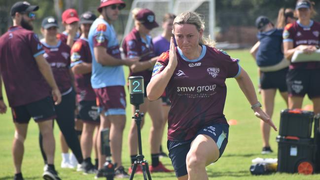 Players at the CQ Capras' open training trial for the 2025 BMD Premiership season at Emmaus College, Rockhampton, on February 22, 2025.