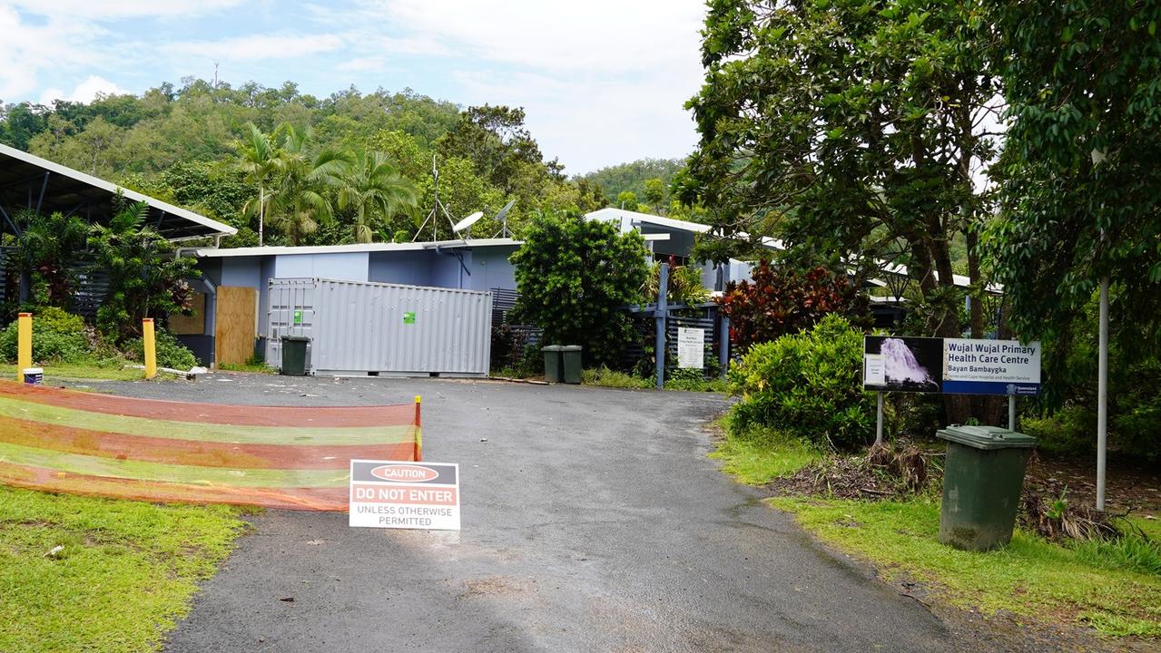 The Wujal Wujal Primary Health Centre was one of dozens of buildings badly damaged during the December flood that led to the remote indigenous community being evacuated. Workers are in the final stages of completing a temporary health clinic for residents. Image: Torres and Cape Hospital and Health Service