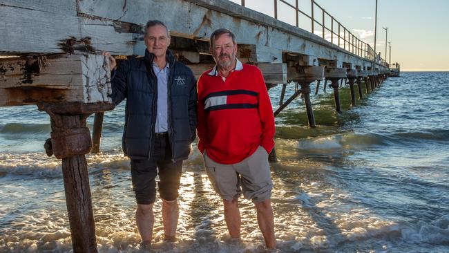 Kingston District Council chief executive Ian Hart, left, and mayor Jeff Pope at Kingston jetty. Picture: Jacqui Bateman