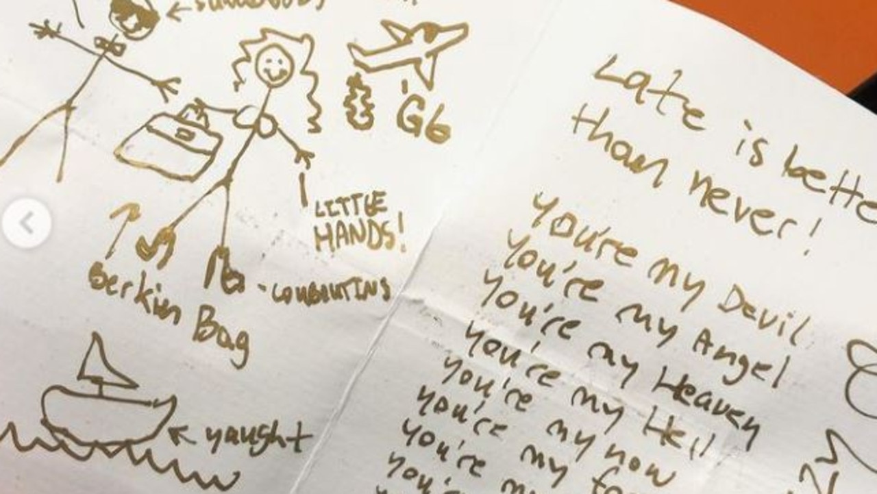 The card included a drawing of Kim and her ‘little hands’. Picture: Instagram