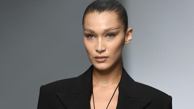 TOPSHOT - US model Bella Hadid presents a creation by Mugler during the Women's Spring-Summer 2020 Ready-to-Wear collection fashion show in Paris, on September 25, 2019. (Photo by Christophe ARCHAMBAULT / AFP)