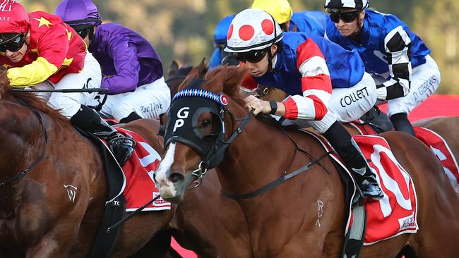 SYDNEY, AUSTRALIA - SEPTEMBER 14: Jason Collett riding Encap   wins Race 9 Toyota Forklifts Theo Marks Stakes during Sydney Racing at Rosehill Gardens on September 14, 2024 in Sydney, Australia. (Photo by Jeremy Ng/Getty Images)