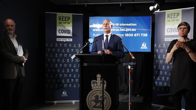 Premier Peter Gutwein addresses the media during the Tasmanian Government COVID-19 update. Picture: Zak Simmonds