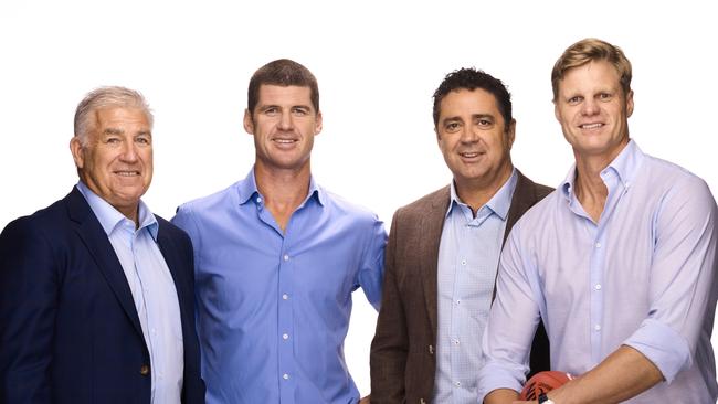 Gerard Healy — pictured with his On the Couch co-hosts Jonathon Brown, Garry Lyon and Nick Riewoldt — is selling his Jan Juc holiday home.