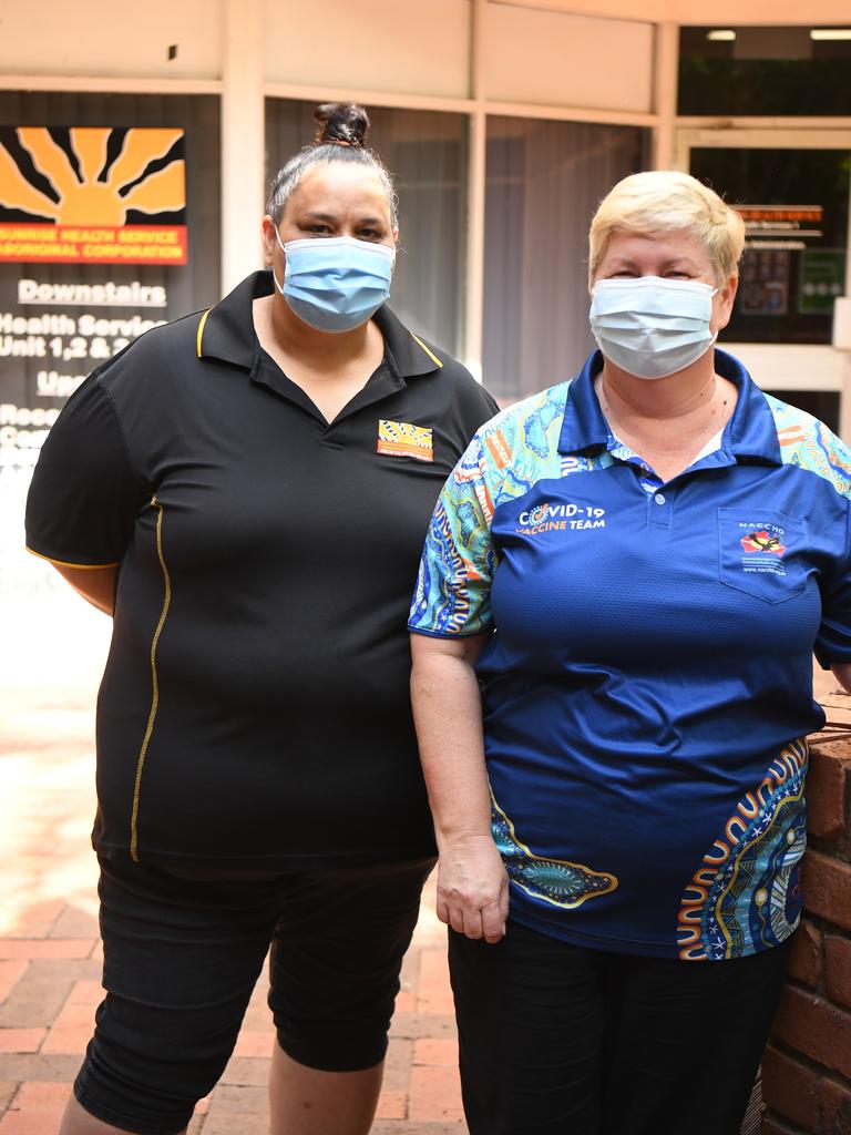 Sunrise staff Rebecca Bond and Naomi Zaro at the Katherine office. Picture: Amanda Parkinson